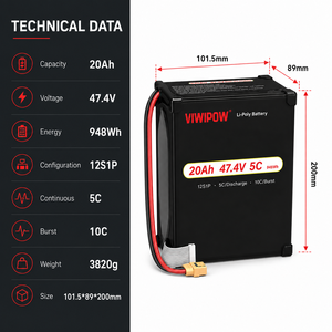 Batterie semi-solide pour drone 280Wh/kg 20Ah 47.4V 6S 10C 600 cycles longue durée pour UAV - Product Image 4