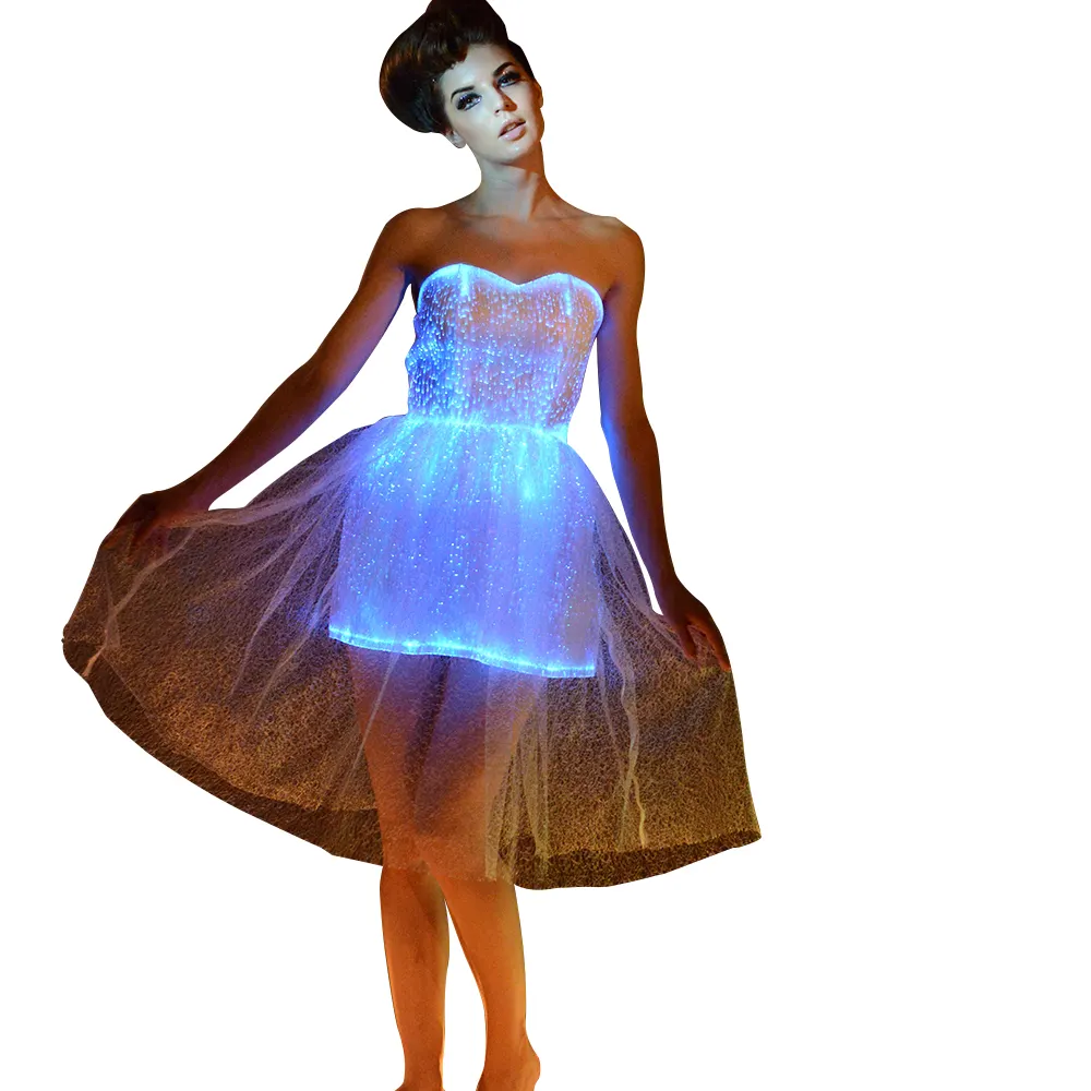 Светящаяся Праздничная кружевная вечерняя одежда для взрослых и женщин, волоконно-оптическое освещение, сексуальное белое вечернее платье со светодиодными лампами