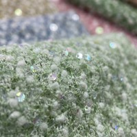 Tissu en velours élégant brodé de perles et de sequins, polyester extensible vert pour robe de soirée femme, matériau pour bagages et artisanat