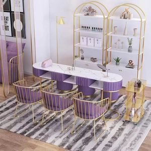 Ensemble table et chaise à <span class=keywords><strong>ongles</strong></span> en métal moderne et simple pour salon de manucure professionnel avec un design nordique contemporain et luxueux - Product Image 4