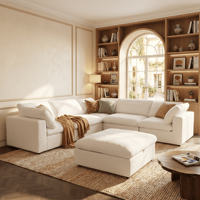 Einfaches Luxus-Wohnzimmer-Stoffsofa Cord-Villa Cremefarben Geradlinige Kombination Vakuumkomprimiertes Modulares Sofa