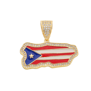 Colgante de latón chapado en oro de 14K, estilo Hiphop, personalizable con bandera, esmaltado, colorido, impermeable, con dijes de circonita cúbica para fabricación de joyas - Product Image 2