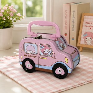 Cute Car Shaped Tin <b>Box</b> With Handle & Lock Custom Printed Kids <b>Metal</b> Tin Case for Candy Chocolate Snack Gift Storage - Product Image 1