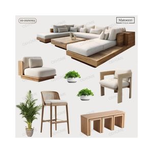 Meubles d'extérieur modernes en bois avec structure en aluminium et coussins résistants aux intempéries pour patio, <span class=keywords><strong>jardin</strong></span>, <span class=keywords><strong>salon</strong></span>, terrasse, resort, bord <span class=keywords><strong>de</strong></span> piscine - Product Image 1