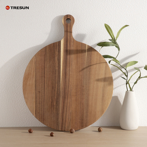 Planche à découper ronde en bois d'acacia naturel avec poignée pour la décoration de la cuisine, grande planche à charcuterie, à viande, à fromage, à pizza - Product Image 2