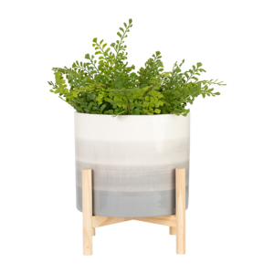 Vaso in ceramica con supporto in legno di pino, rotondo, per uso interno ed esterno - Product Image 4