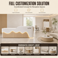 Comptoir d'accueil octogonal moderne en contreplaqué pour hôtel, école, centre commercial, bureau, avec éclairage LED, taille personnalisée