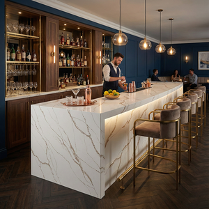 Encimera de Cuarzo Artificial con Diseño Moderno de Vetas Doradas sobre Fondo Blanco para Cocina de Villa de Lujo, Barra de Desayuno y Tocador - Product Image 1