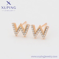 A00898006 Joyería Xuping al por Mayor, Pendientes Personalizados con Letras P, W, X Chapados en Oro de 18K, Pendientes de Circonia, Regalos de Joyería