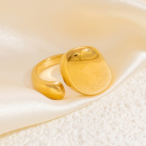 Bague en acier inoxydable avec perle, forme géométrique irrégulière en goutte d'eau, unisexe, pour usage quotidien, sertissage clos, origine Yiwu JZ21373 - Product Image 2