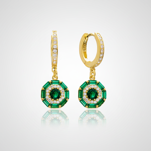 Baguette Dainty Design <b>Emerald</b> Stone Dangle Earring Turkish Wholesale 925 Sterling Silver Jewelry - Product Image 2