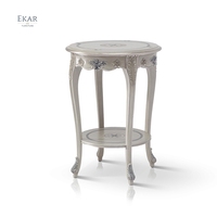 Table d'angle de salon classique en bois, design français, meuble de luxe classique sculpté, design rond, MDF, Table d'angle pour canapé