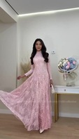 Robe Abaya en dentelle pour femmes musulmanes, mode islamique modeste, robe de soirée élégante à manches longues, robe longue fluide, robe de soirée Abaya
