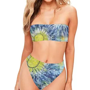 夏季向日葵印花女式两件套比基尼沙滩性感修身花朵女式高腰泳衣批发
