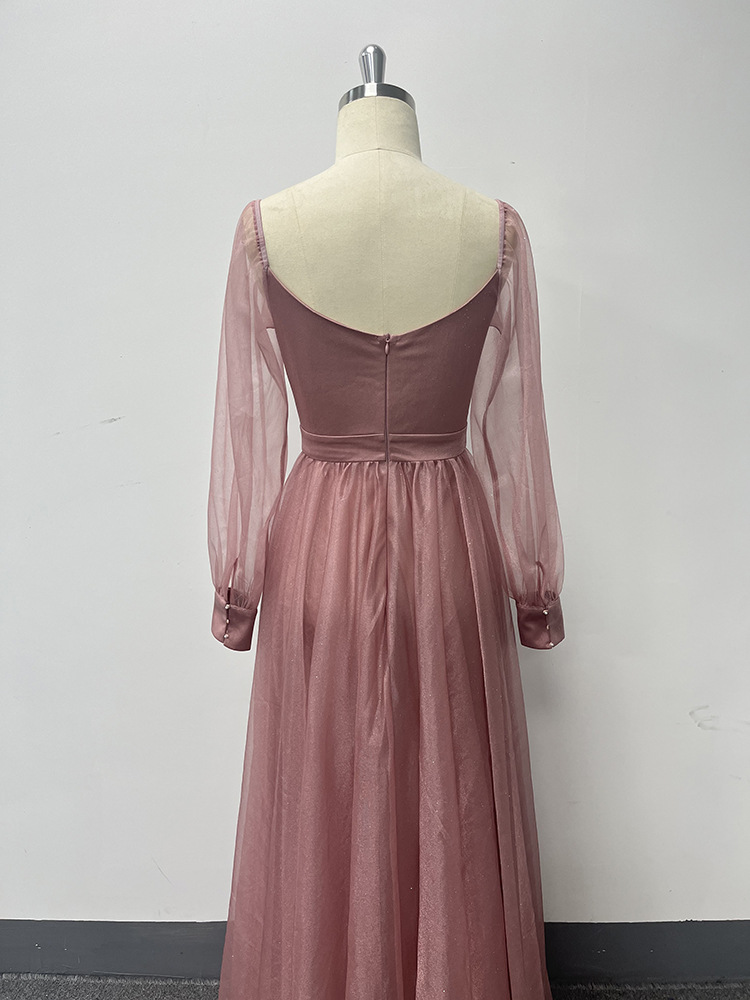 Wholesale S-XL New elegant long leeved backless pleated evening gown with hiny heer A-line full lining pink wedding dress,2 Pieces Wholesale S-XL New elegant long leeved backless pleated evening gown with hiny heer A-line full lining pink wedding dress,2 Pieces