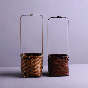 Bamboo Woven Flower Basket Premium Square Step By Step Natural Handmade Home Decoration - Product Image 1