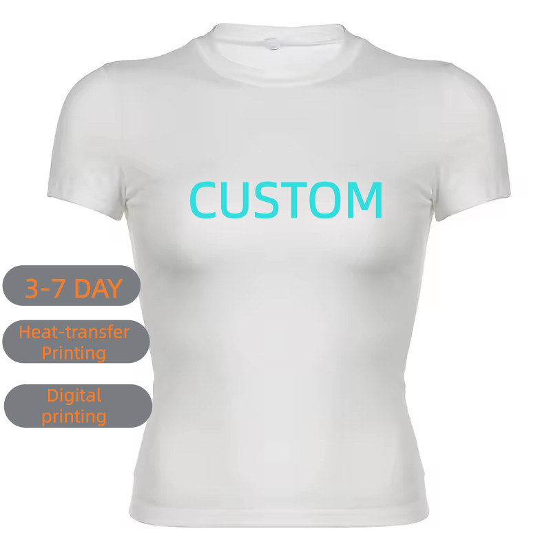 Leisure Women's Round Neck Pullover T-shirt Cotton Solid Short Sleeved Top Ladies Plain Sexy Fitted Thin Blank Shirt for Women