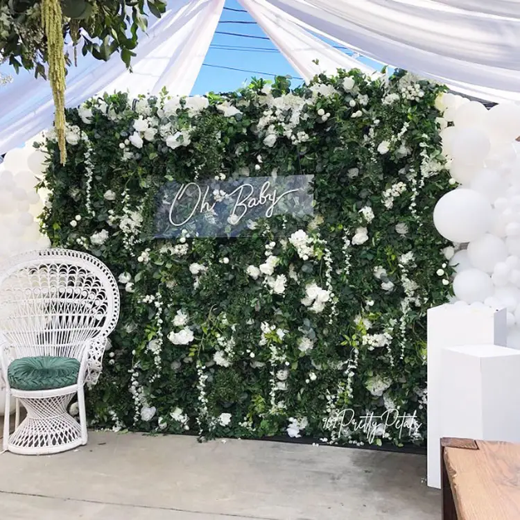 GIGA customized 8*8ft green roll up flower wall stand high quality backdrop big panels wedding flower wall