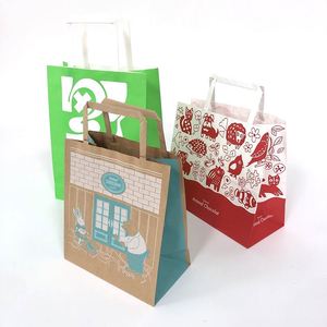 Customized Recycled Kraft Paper Gift <b>Bag</b> with Patch Handle Offset Printing for Sushi <b>Bread</b> Chocolate Cookie - Product Image 1