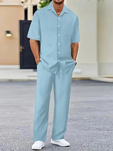 Conjunto de Dos Piezas de <span class=keywords><strong>Camisa</strong></span> <span class=keywords><strong>y</strong></span> Pantalones Casuales de Verano para Hombre, Atuendo de Moda Urbana - Product Image 2