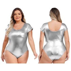 Leotardo de una Pieza de Cuero Sintético Brillante para Mujer, Talla Grande, para Danza, Yoga, Gimnasia, Ejercicio y Entrenamiento - Product Image 4