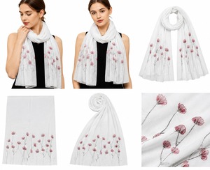 Écharpe en viscose unie à motifs floraux blancs, châle léger pour femme, longue et douce, idéale pour le quotidien, les voyages ou comme cadeau - Product Image 1