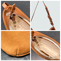 Sac seau souple en daim et cuir véritable à base arrondie pour femme, sac à bandoulière, fournisseur personnalisé