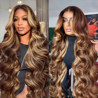 Perruque Lace Front en Cheveux Naturels Vietnamiens, Vente en Gros, Dentelle HD 13x4 13x6, Sans Colle, Ondulation Body Wave, Couleur Piano avec Mèches, Fournisseur de Perruques en Cheveux Humains