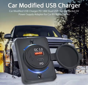 Cargador de Puerto <span class=keywords><strong>USB</strong></span> para coche QC3.0 + PD de 12-24V, adaptador de enchufe de cargador de coche con luz LED, Panel de cargador de coche impermeable para coche, barco marino RV - Product Image 6