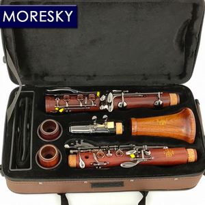 MORESKY Clarinette professionnelle en bois de Mopane rouge, bois de rose, clés nickelées noires, bois massif, Sib Klarnet M18 - Product Image 1