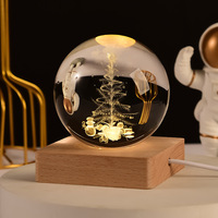 Arbre de Noël Sculpté 3D USB ELK Boule de Cristal en Verre Veilleuse Lampe Led Lumières Base en Bois Lumières de Noël Décoration Cadeau