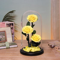 Cadeau de Saint Valentin Kanlong rose en gros longue durée fraîche pour toujours vraie touche fleur de rose préservée dans un dôme en verre avec tige