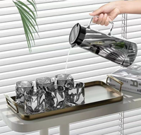 Théière en verre résistant aux hautes températures de 1500 ml avec couvercle et ensemble de tasses, bouilloire à café et à thé avec poignée