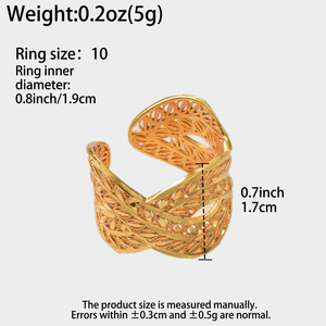 Magnifique bague de fiançailles en cuivre plaqué or 18 carats, motif floral, style filigrane ancien, en forme de feuille ouverte, pour femme - Product Image 6