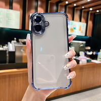 Coque de téléphone transparente de luxe antichoc à couverture intégrale en TPU de haute qualité à quatre coins pour iPhone 16, vente en gros
