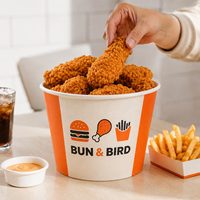 Seau à poulet frit jetable en papier de qualité alimentaire avec couvercle, personnalisable avec logo, pour vente en gros