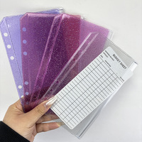 Bargeld-Einsteckhüllen A6 Glitzer PVC 6-Ring Budget-Ordner-Einlagen mit 2 Taschen Bargeld-Sparorganizer mit Tracker-Blattfach