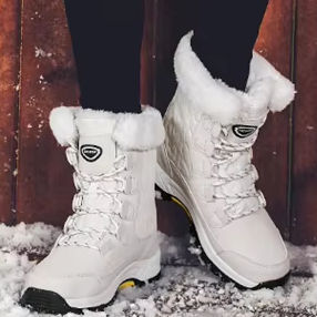 Sepatu bot salju musim dingin wanita, sepatu bot setengah panjang, sepatu bot salju musim dingin Anti air, Sol atas tinggi Anti selip, kain penambah tinggi - Product Image 4