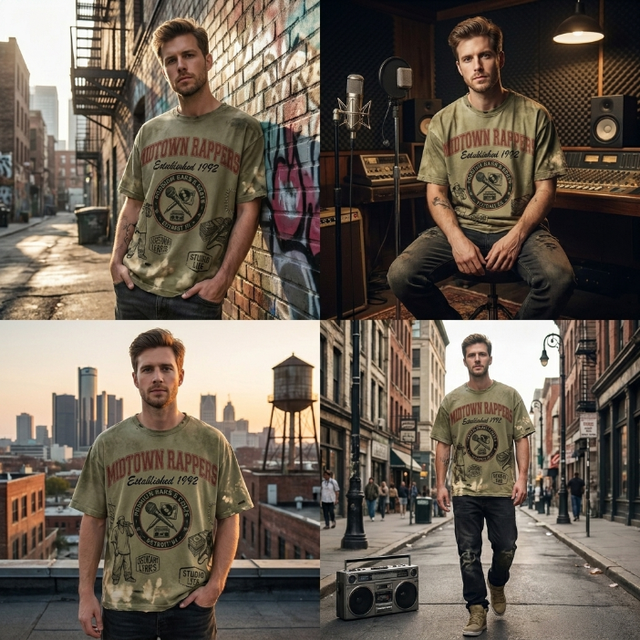 Custom Logo Men's Vintage Acid Wash Distressed T-Shirt  Hip Hop Graffiti Print  Retro Streetwear Tee with Patch & Hole Detail