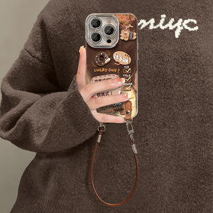 Nouvelle <span class=keywords><strong>coque</strong></span> de téléphone 3D motif ours, beignet, grains de café, dégradé or et glacier pour <span class=keywords><strong>iPhone</strong></span> 17 16 15 Pro Max avec bracelet en <span class=keywords><strong>cordon</strong></span> marron - Product Image 2