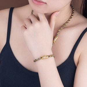 Hip Hop Schmuck CZ Verschluss Edelstahl Retro Distressed Rope Chain Armband 18 Karat vergoldet Color Link ZIRCON Armband - Product Image 6