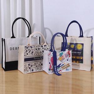 Bolsa Tote de <span class=keywords><strong>Lona</strong></span> de Algodón Orgánico Laminada y Reciclable Ouye con Asas Lisas para Regalo, Bolsa de Compras Reutilizable con Logo Personalizado Impreso - Product Image 1
