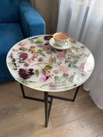 Luxe fait à la main élégant écologique fleur résine époxy Table en bois massif Table Table à manger Table basse
