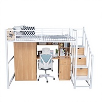 Lit de dortoir moderne en métal avec bureau intégré, lit mezzanine pour hôtel, bureau et école, mobilier polyvalent pour appartement et bâtiment