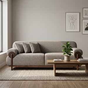 Conjunto de Sofá Seccional de Madera de Teca Moderna, Reposabrazos Redondeados, Duradero, Ecológico, Cómodo, Muebles Contemporáneos para Sala de Estar - Product Image 2