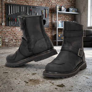 Bottes de moto mi-mollet en cuir véritable légères pour l'hiver, avec fermeture éclair, pour motos Chopper – Vente en gros - Product Image 2