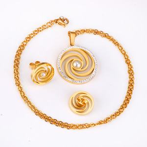 Conjunto de collar y aretes de perlas de acero inoxidable para mujer, estilo redondo en espiral, joyería elegante para fiesta - Product Image 4