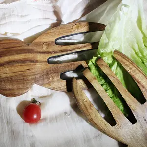 Eco-friendly Wooden Salad Handle Fruit Salad Server Stirring Rake Pasta Scooper for Salad Pasta and Fruit