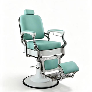 Sillón de Barbero Hidráulico Vintage Verde <span class=keywords><strong>Menta</strong></span>, Giratorio 360°, Reclinable, de Cuero PU Resistente, para Barbería - Product Image 1