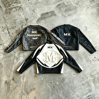 Veste zippée camouflage avec logo personnalisé brodé, manches en cuir PU, style moto, streetwear vintage pour hommes